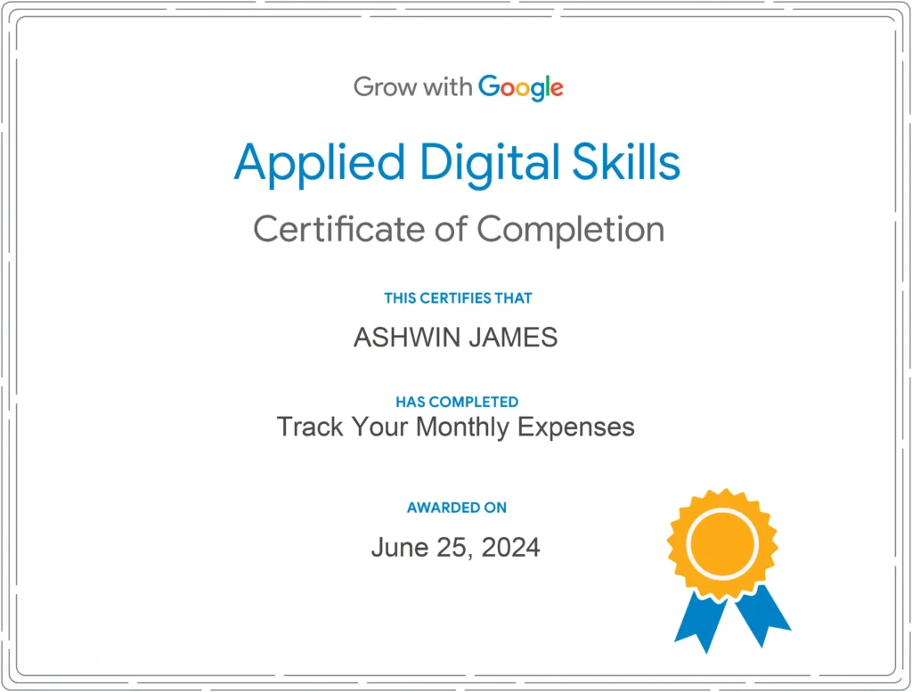 google certificate given to the best digital marketer in thrissur